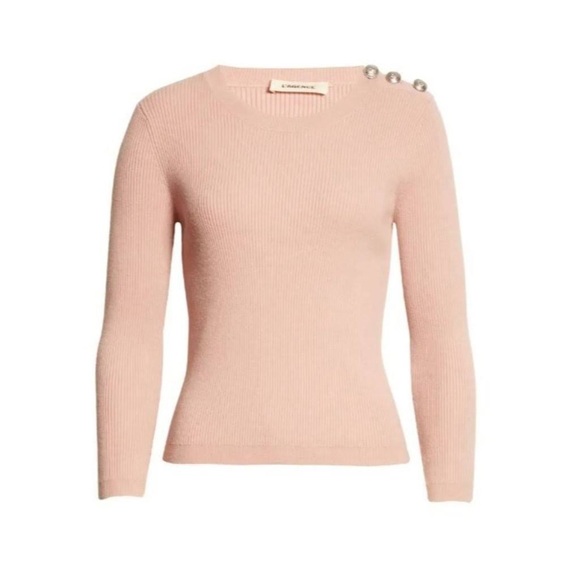 L'AGENCE Ronnie Ribbed Crewneck Women's Sweater With Crested Shoulder Buttons S - Picture 2 of 3